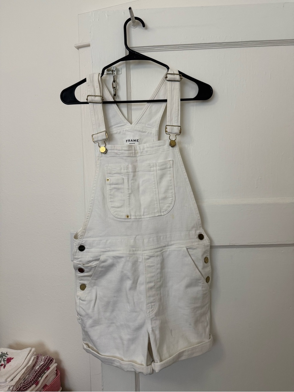 Frame Denim White Short Denim Overalls